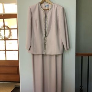 Floor length, dusty rose dress with beading